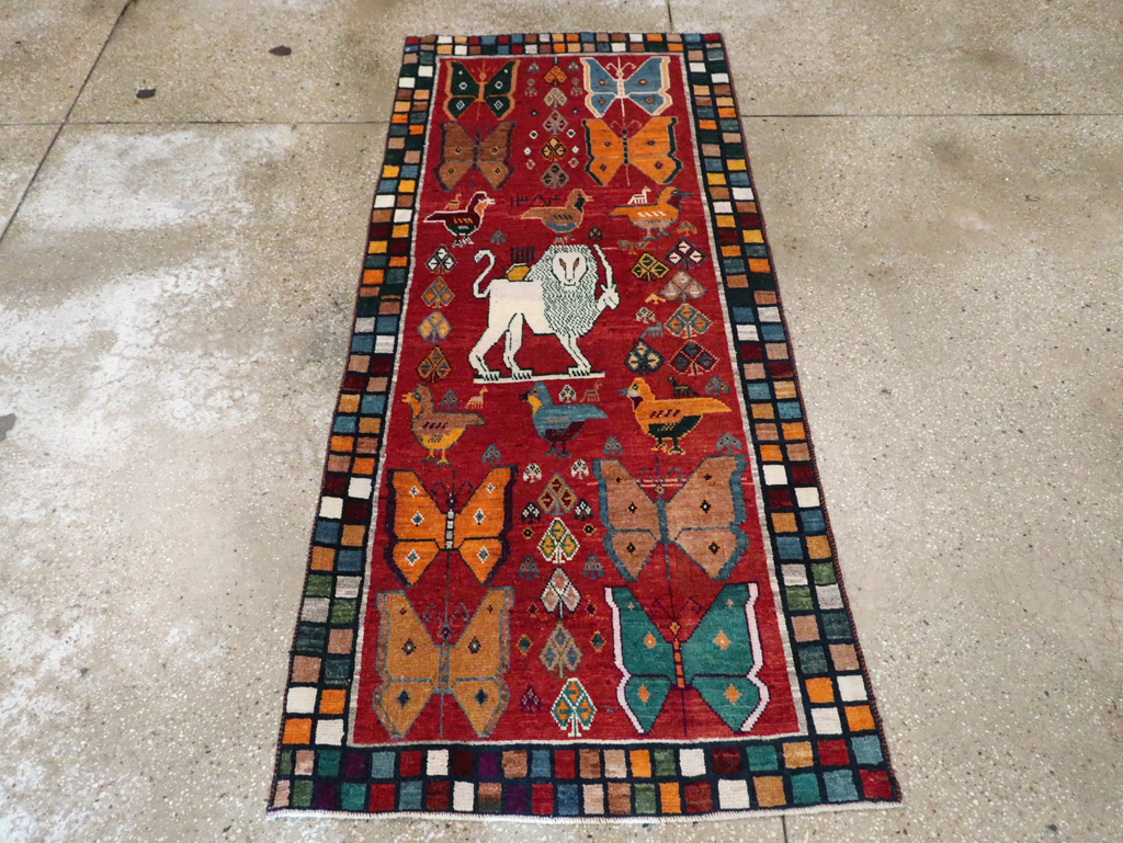 Vintage Persian Pictorial Gabbeh Throw Rug, No.28914 - Gss