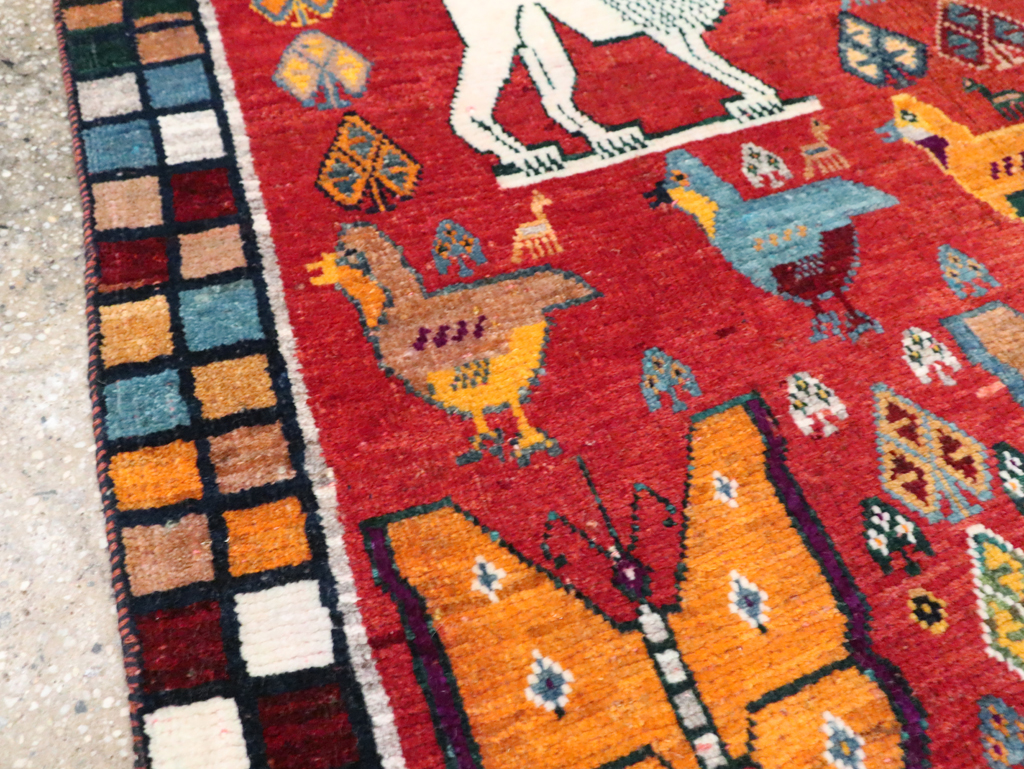 Vintage Persian Pictorial Gabbeh Throw Rug, No.28914 - Gss