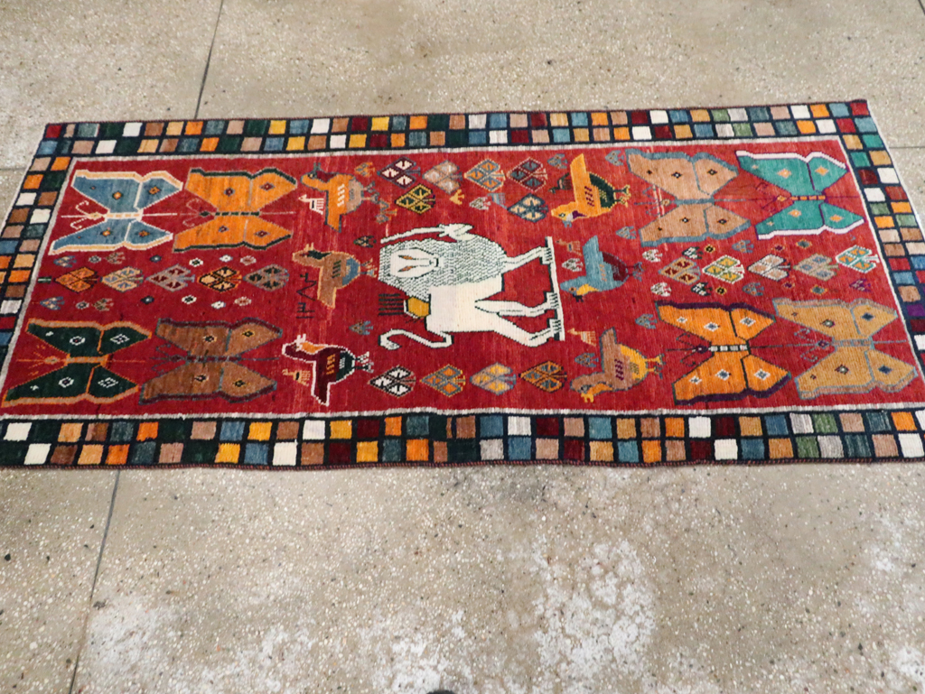 Vintage Persian Pictorial Gabbeh Throw Rug, No.28914 - Gss