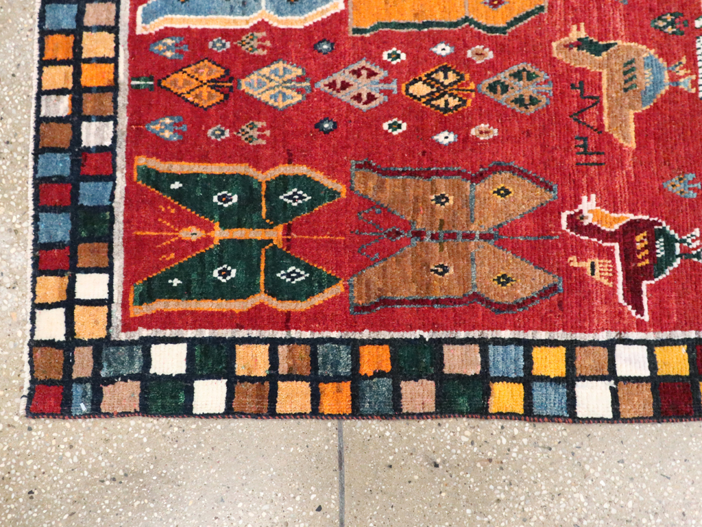 Vintage Persian Pictorial Gabbeh Throw Rug, No.28914 - Gss