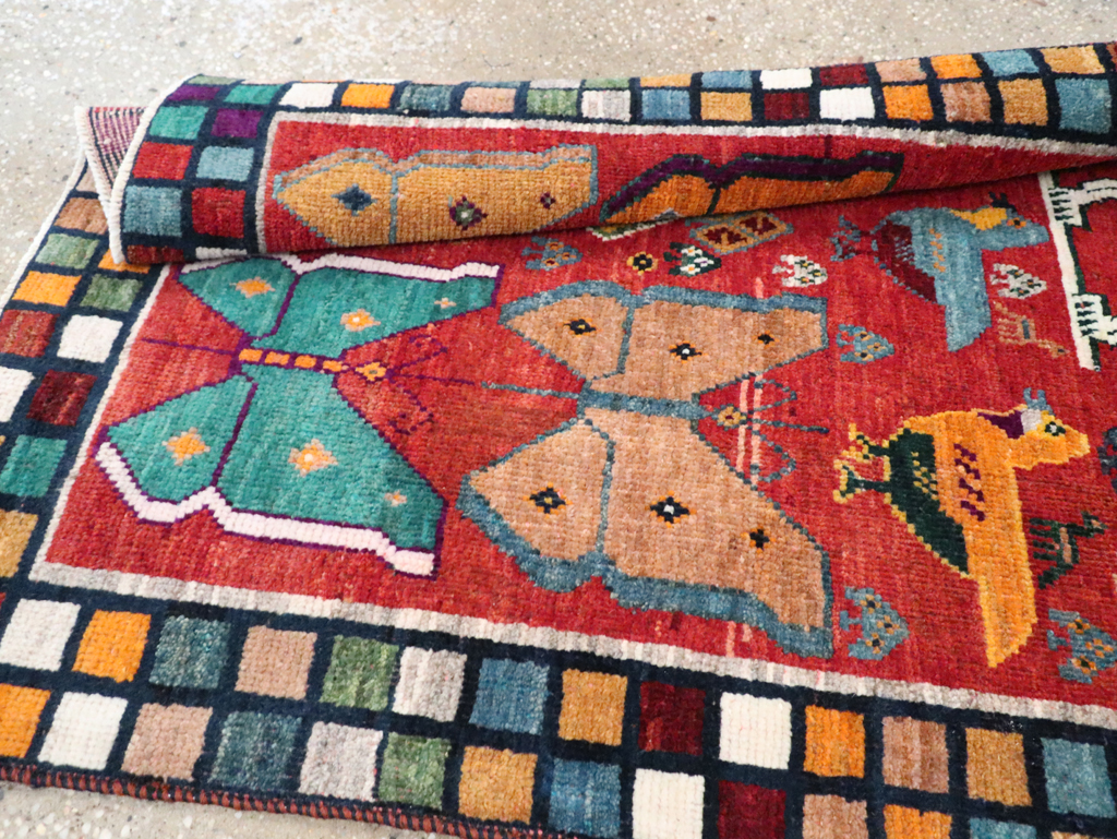 Vintage Persian Pictorial Gabbeh Throw Rug, No.28914 - Gss