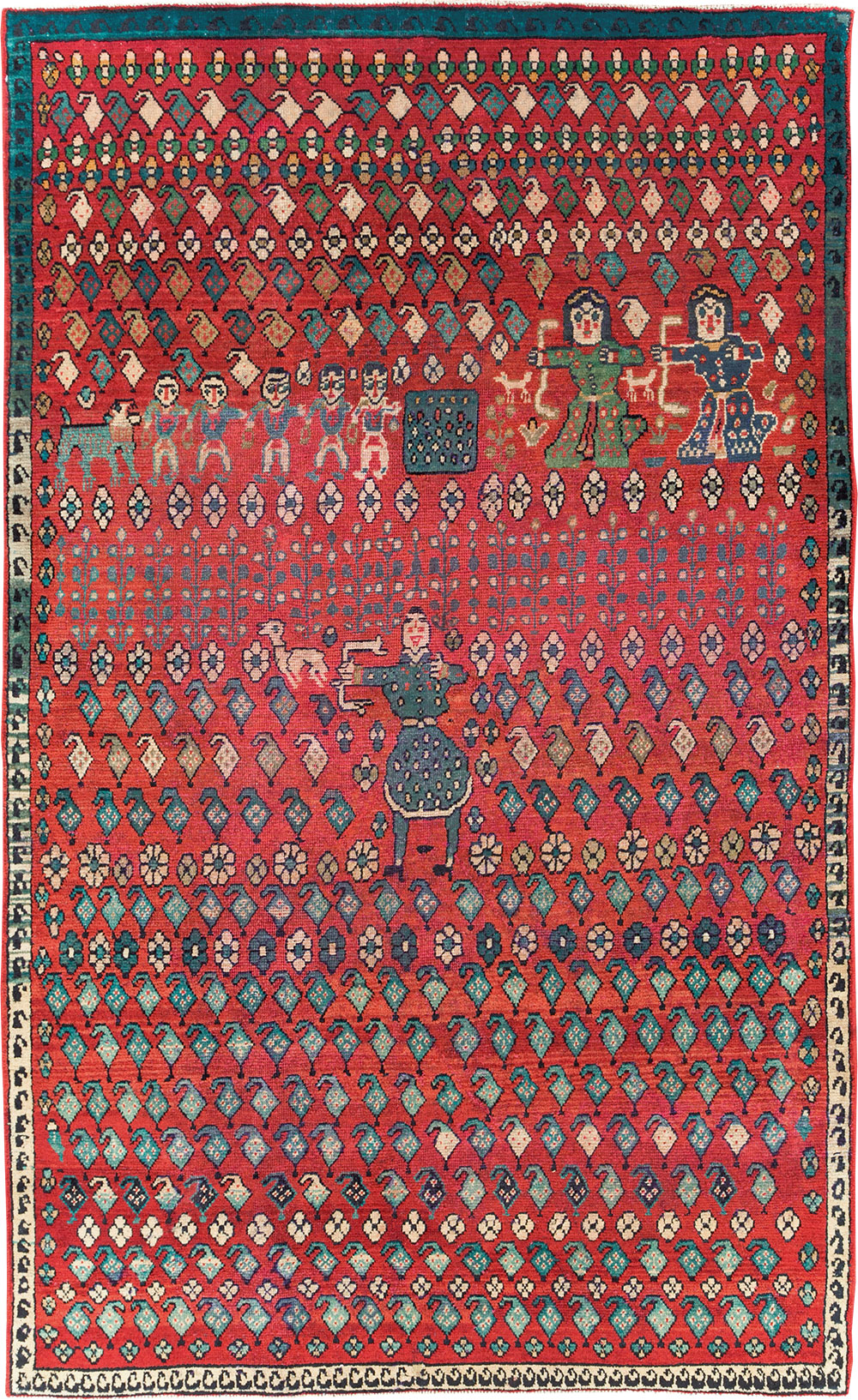 Vintage Persian Hamadan Pictorial Accent Carpet, No.28930 - Gss