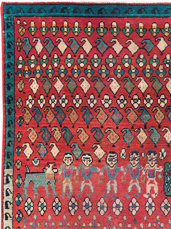 Vintage Persian Hamadan Pictorial Accent Carpet, No.28930 - Gss