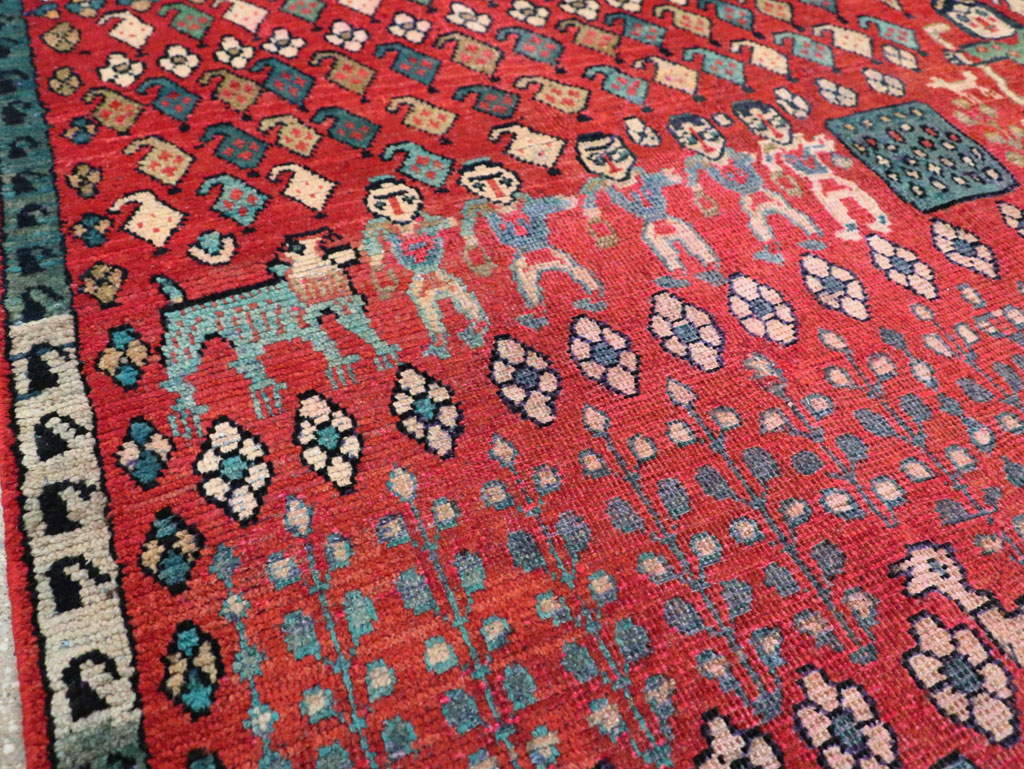 Vintage Persian Hamadan Pictorial Accent Carpet, No.28930 - Gss
