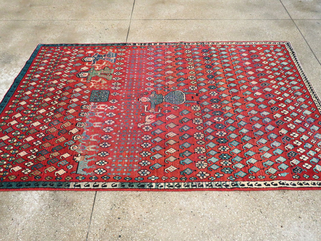 Vintage Persian Hamadan Pictorial Accent Carpet, No.28930 - Gss