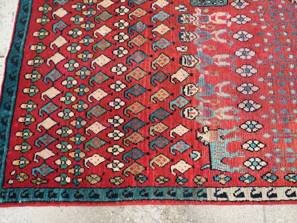 Vintage Persian Hamadan Pictorial Accent Carpet, No.28930 - Gss