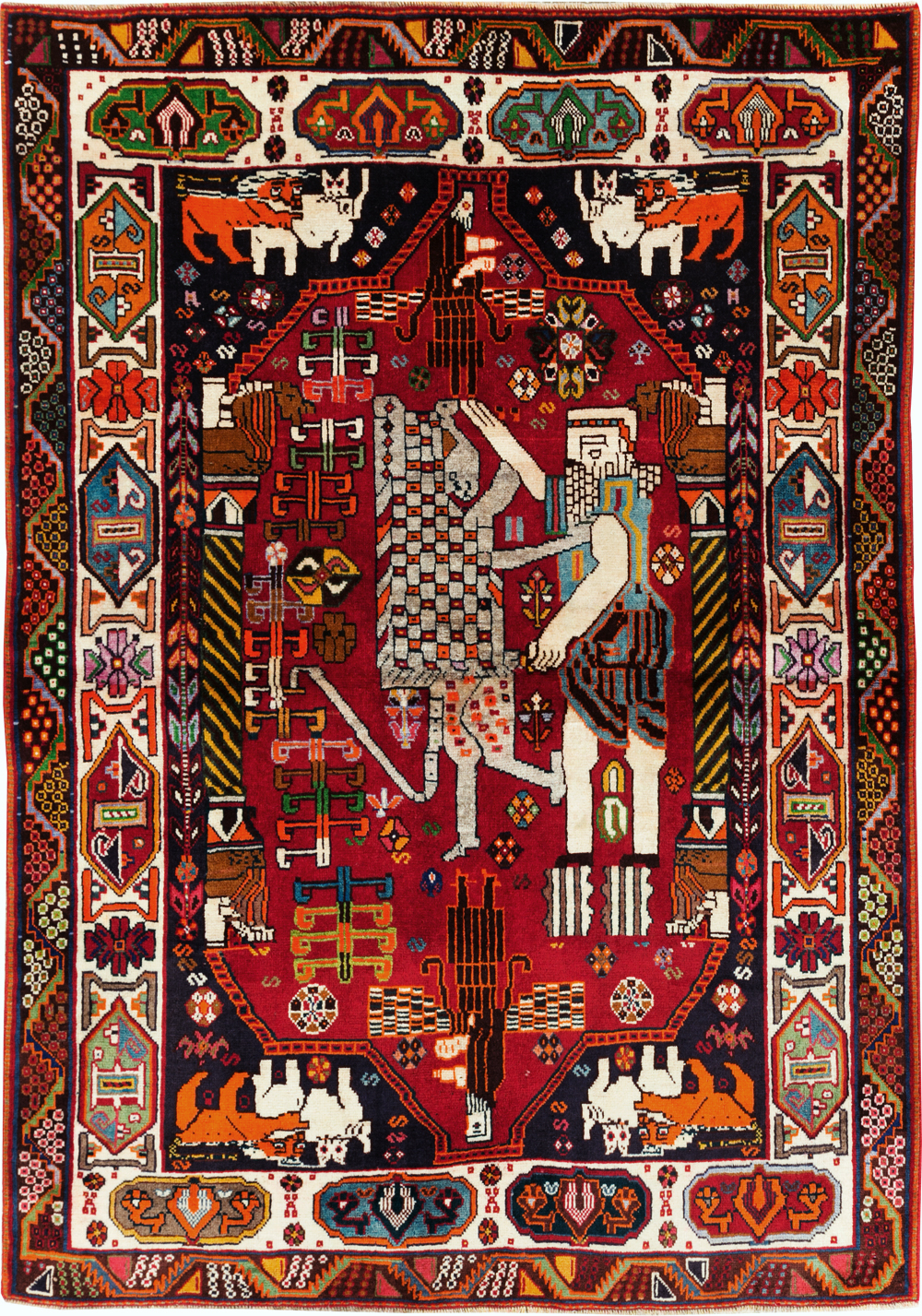 Vintage Persian Shiraz Pictorial Rug, No.28932 - Gss