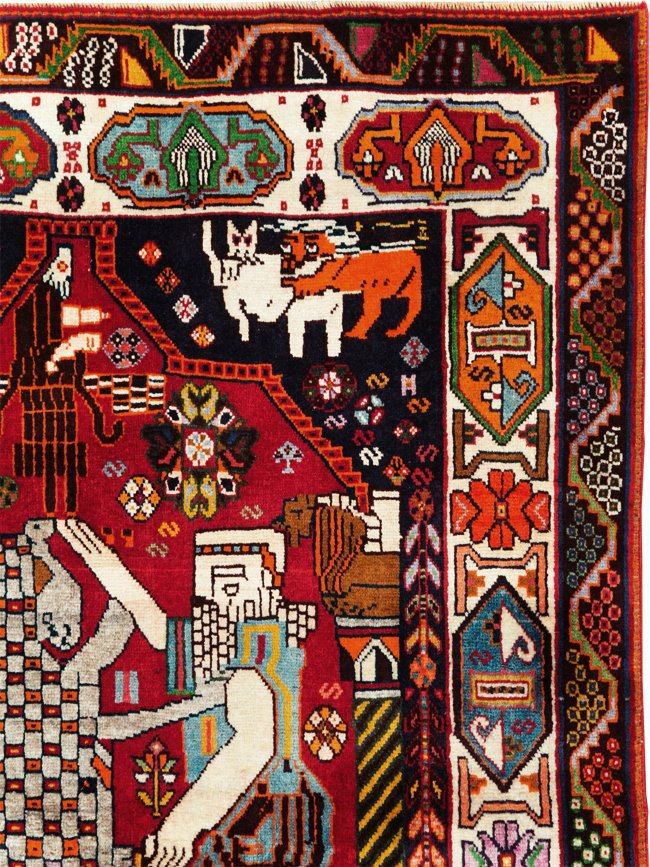 Vintage Persian Shiraz Pictorial Rug, No.28932 - Gss