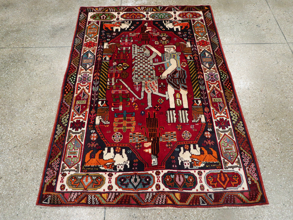 Vintage Persian Shiraz Pictorial Rug, No.28932 - Gss