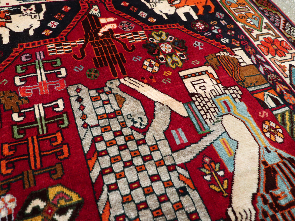 Vintage Persian Shiraz Pictorial Rug, No.28932 - Gss