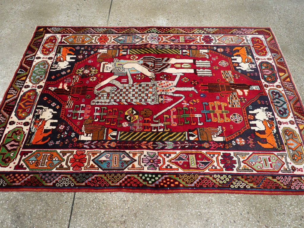 Vintage Persian Shiraz Pictorial Rug, No.28932 - Gss