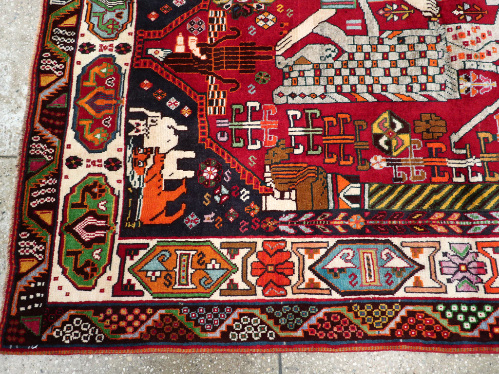 Vintage Persian Shiraz Pictorial Rug, No.28932 - Gss