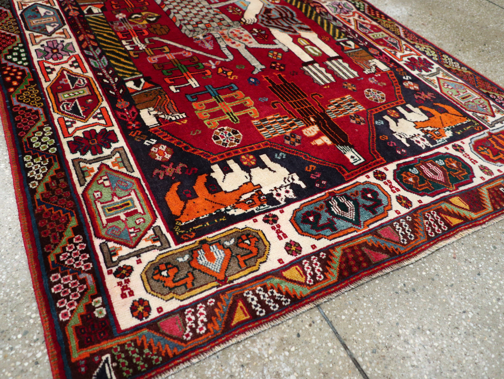 Vintage Persian Shiraz Pictorial Rug, No.28932 - Gss