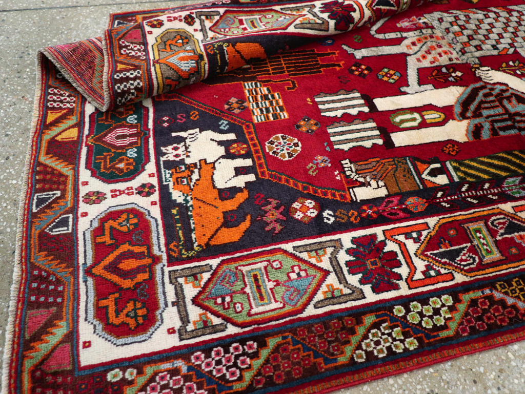Vintage Persian Shiraz Pictorial Rug, No.28932 - Gss