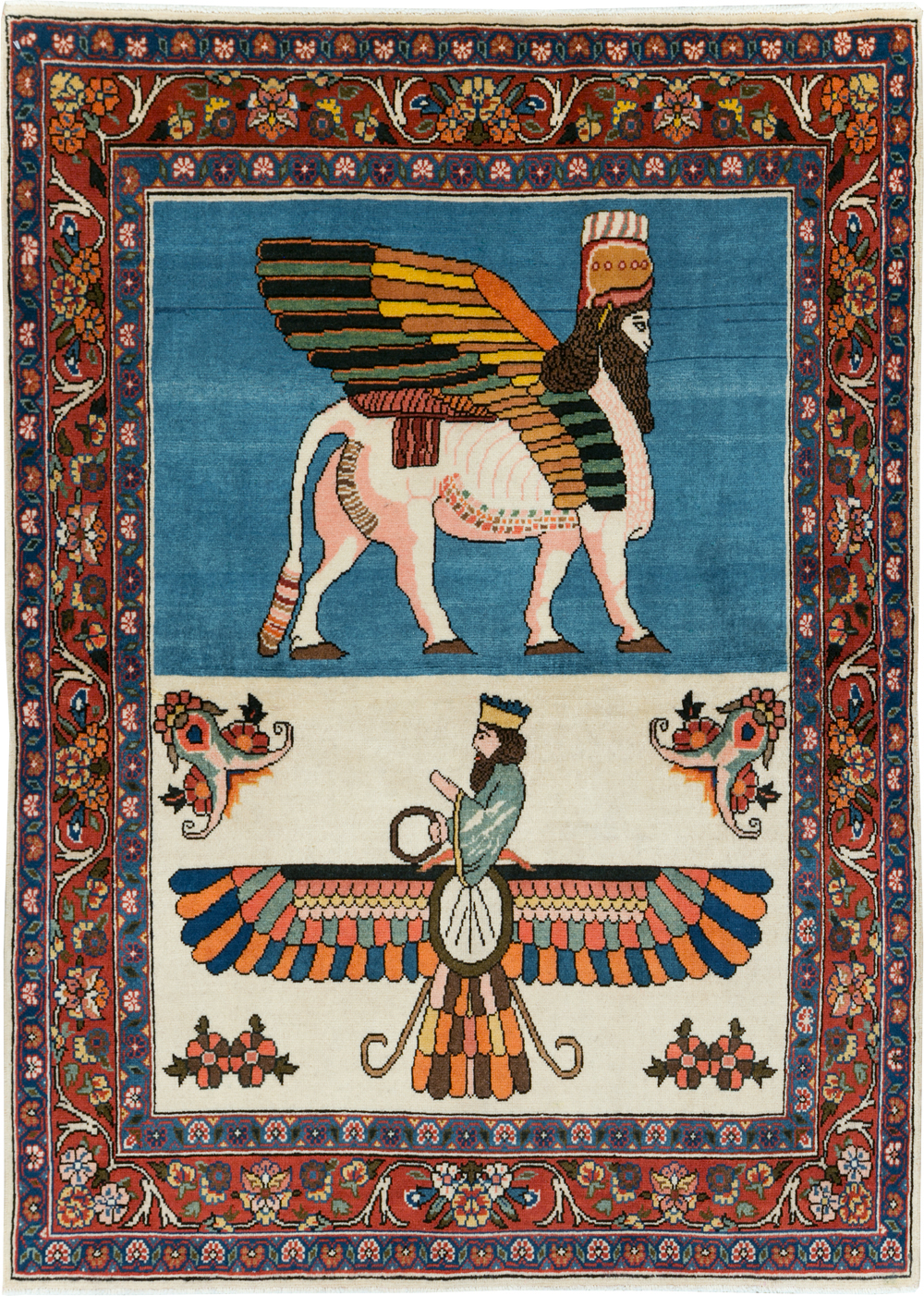 Vintage Pictorial Bakhtiari Rug, No.29084 - Gss