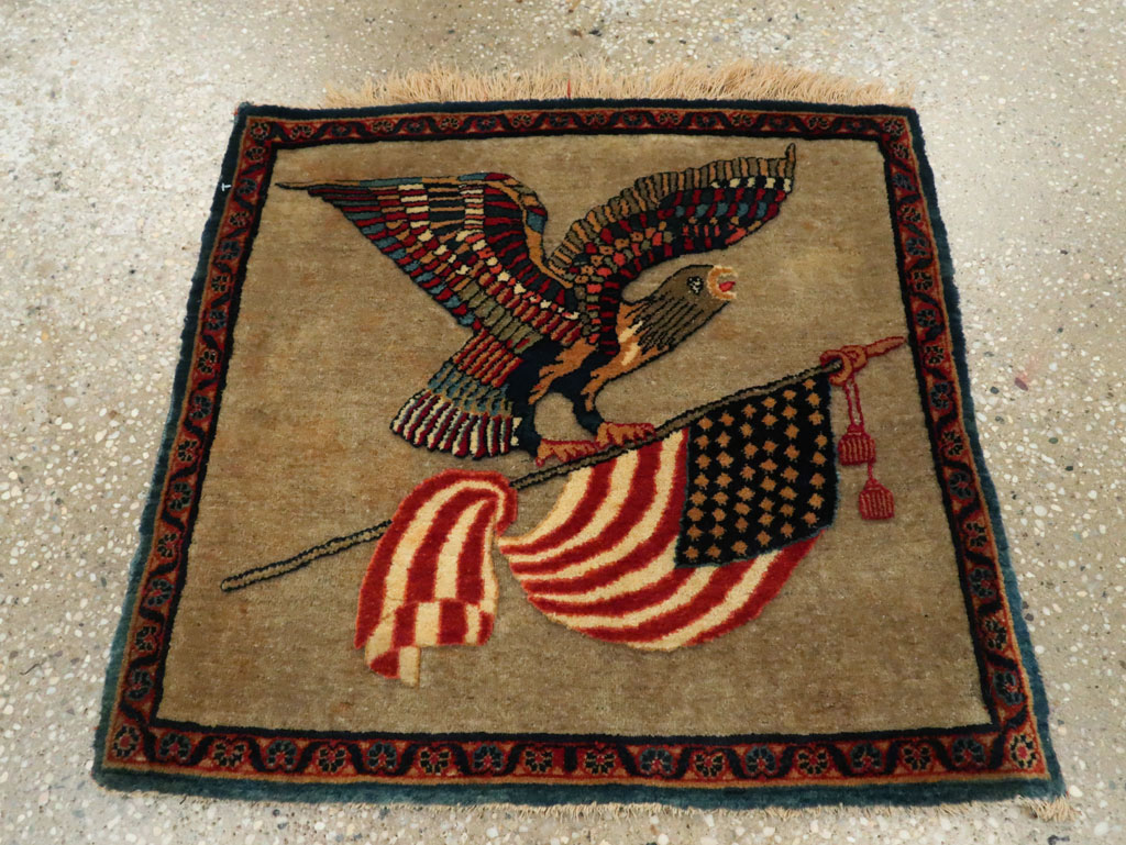 Antique Persian Kashan Flag Pictorial Rug, No.29111 - Gss