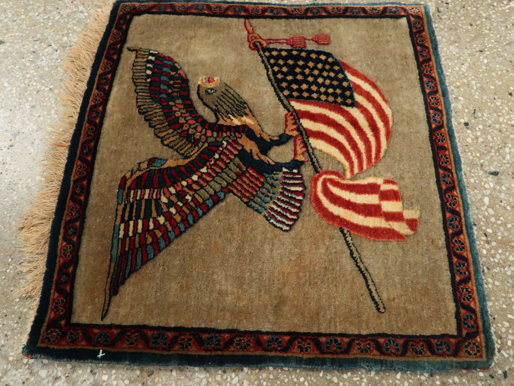 Antique Persian Kashan Flag Pictorial Rug, No.29111 - Gss