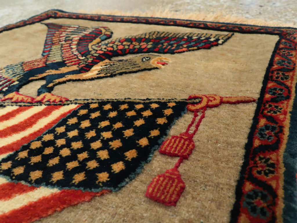 Antique Persian Kashan Flag Pictorial Rug, No.29111 - Gss