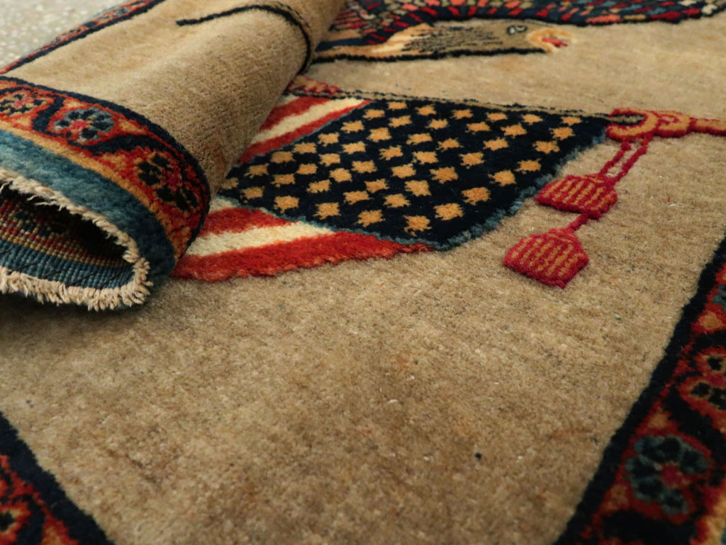 Antique Persian Kashan Flag Pictorial Rug, No.29111 - Gss