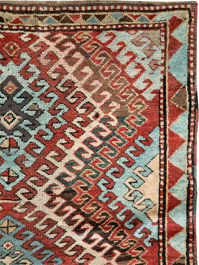 Antique Caucasian Kazak Throw Rug, No.29115 - Gss