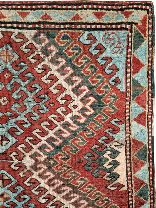 Antique Caucasian Kazak Throw Rug, No.29115 - Gss