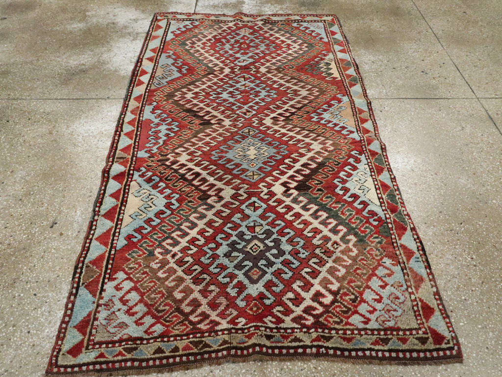 Antique Caucasian Kazak Throw Rug, No.29115 - Gss
