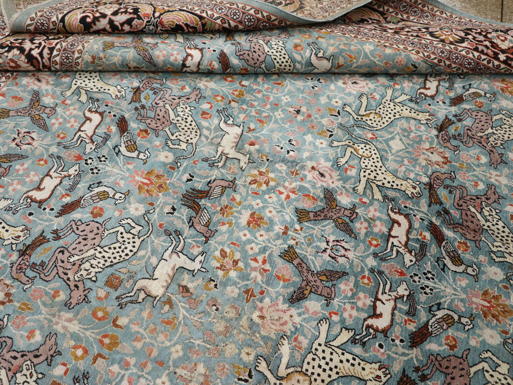 Vintage Indian Kashmir Pictorial Room Size Carpet, No.29124 - Gss