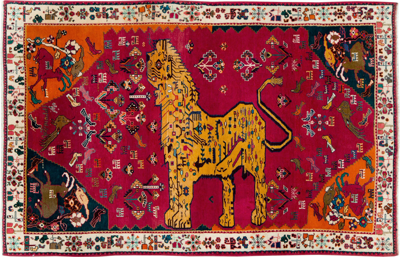 Vintage Persian Gabbeh Pictorial Accent Rug, No.29154 - Gss