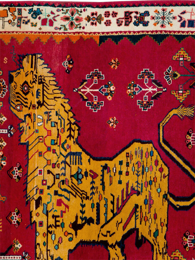 Vintage Persian Gabbeh Pictorial Accent Rug, No.29154 - Gss