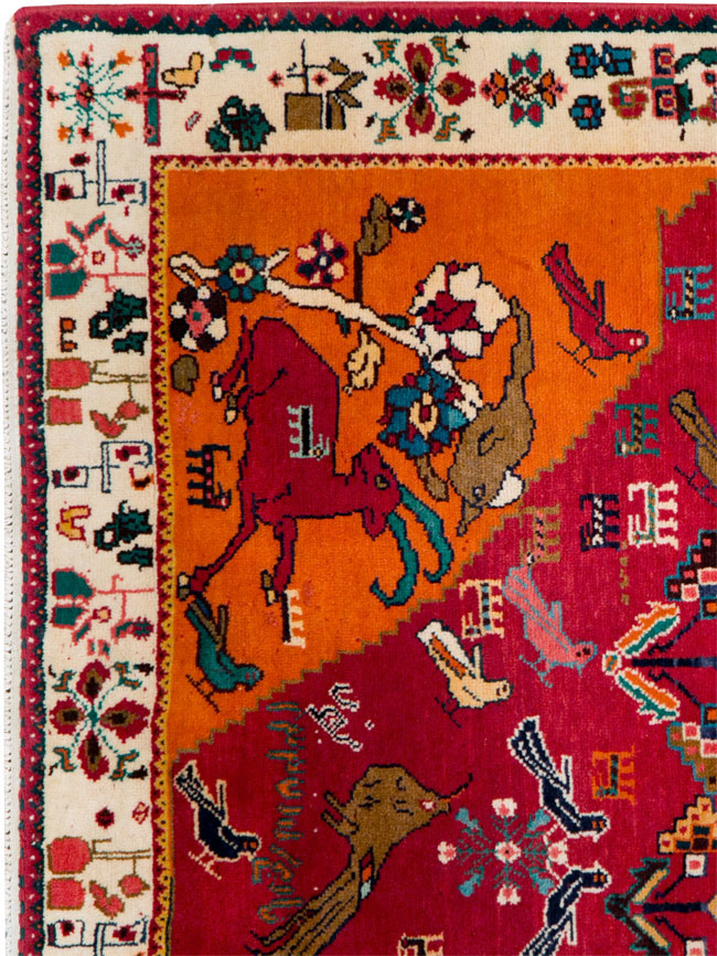 Vintage Persian Gabbeh Pictorial Accent Rug, No.29154 - Gss