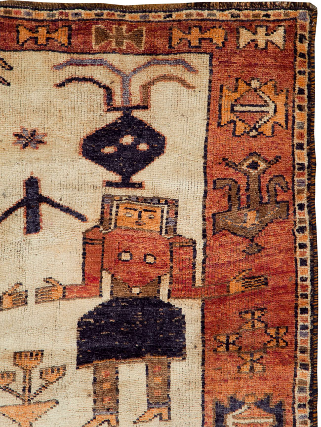 Vintage Persian Bakhtiari Pictorial Rug, No.29169 - Gss