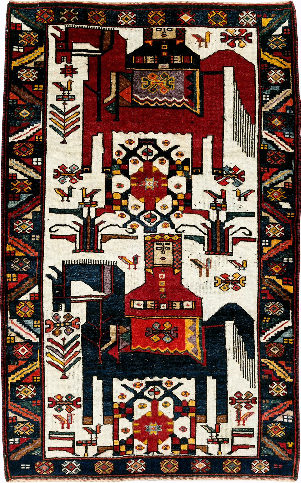 Vintage Persian Pictorial Bakhtiari Accent Rug, No.29173 - Gss