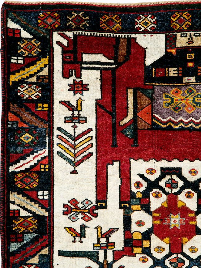 Vintage Persian Pictorial Bakhtiari Accent Rug, No.29173 - Gss