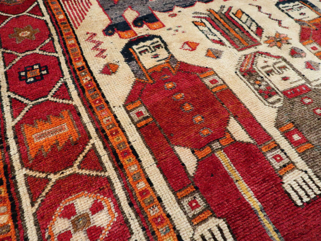 Vintage Persian Pictorial Bakhtiari Rug, No.29179 - Gss