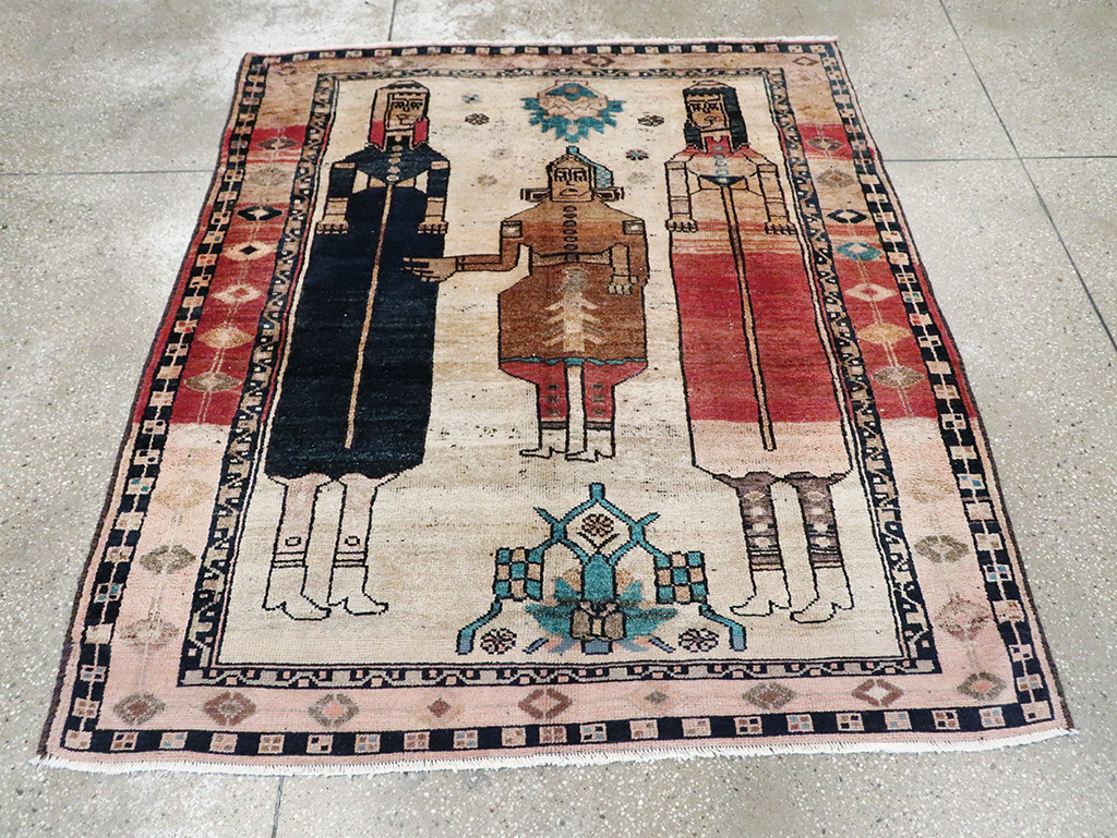 Tribal Persian Pictorial Bakhtiari Square Accent Rug, No.29182 - Gss