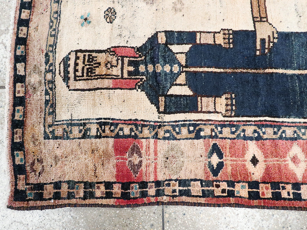 Tribal Persian Pictorial Bakhtiari Square Accent Rug, No.29182 - Gss