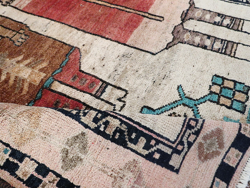 Tribal Persian Pictorial Bakhtiari Square Accent Rug, No.29182 - Gss