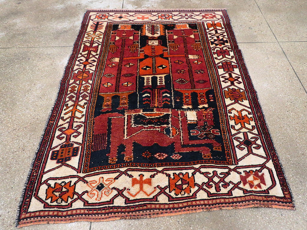 Tribal Persian Pictorial Bakhtiari Accent Rug, No.29184 - Gss