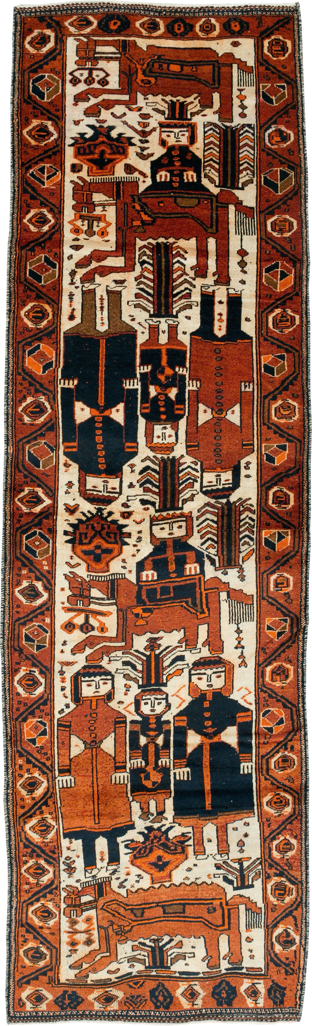 Vintage Persian Bakhtiari Pictorial Runner, No.29185 - Gss