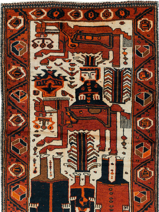 Vintage Persian Bakhtiari Pictorial Runner, No.29185 - Gss