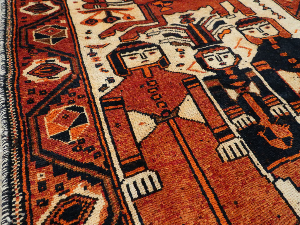 Vintage Persian Bakhtiari Pictorial Runner, No.29185 - Gss