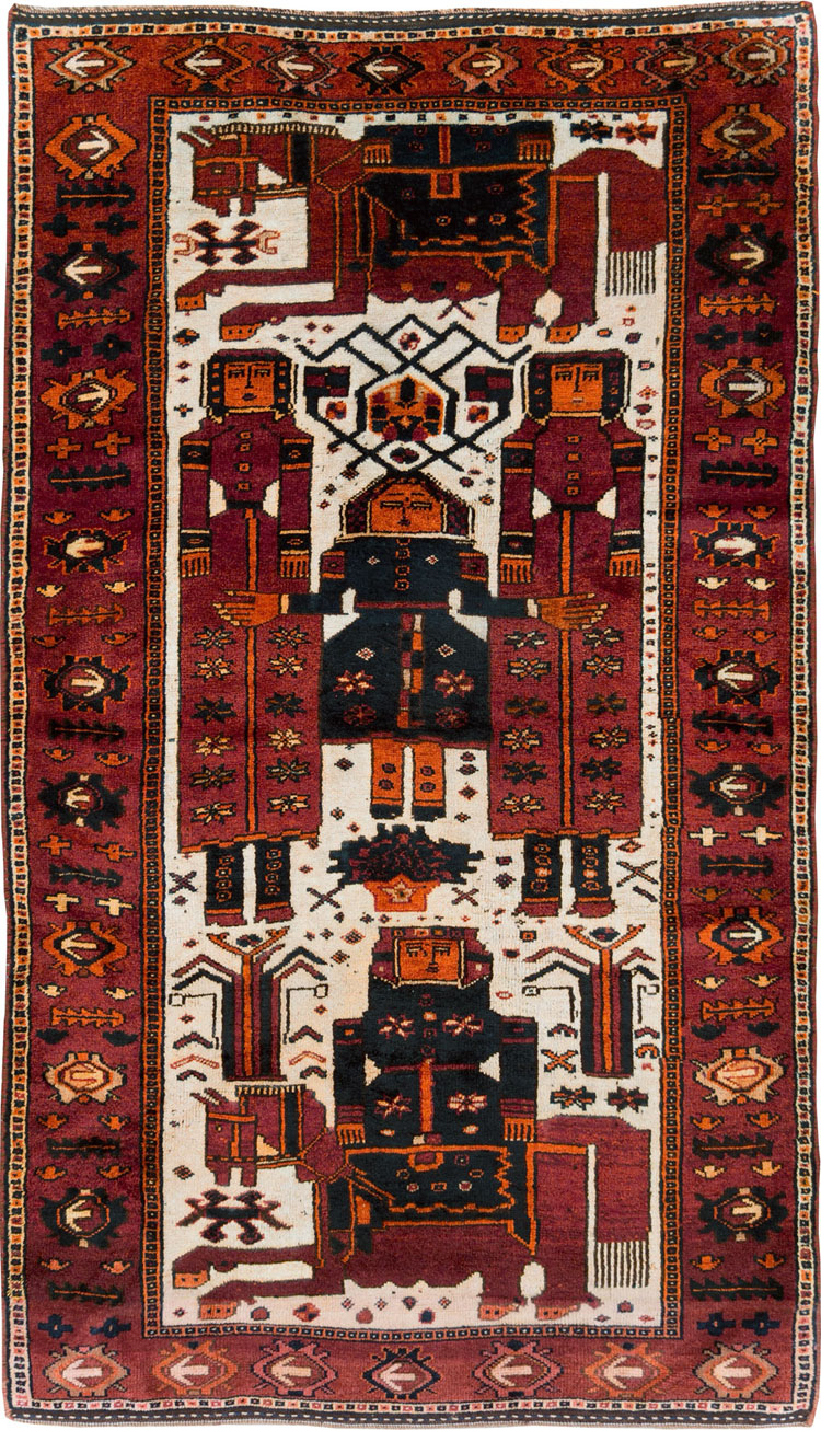 Vintage Persian Bakhtiari Pictorial Accent Rug, No.29186 - Gss