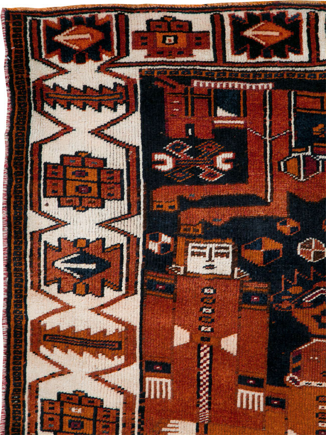 Vintage Persian Pictorial Bakhtiari Rug, No.29187 - Gss