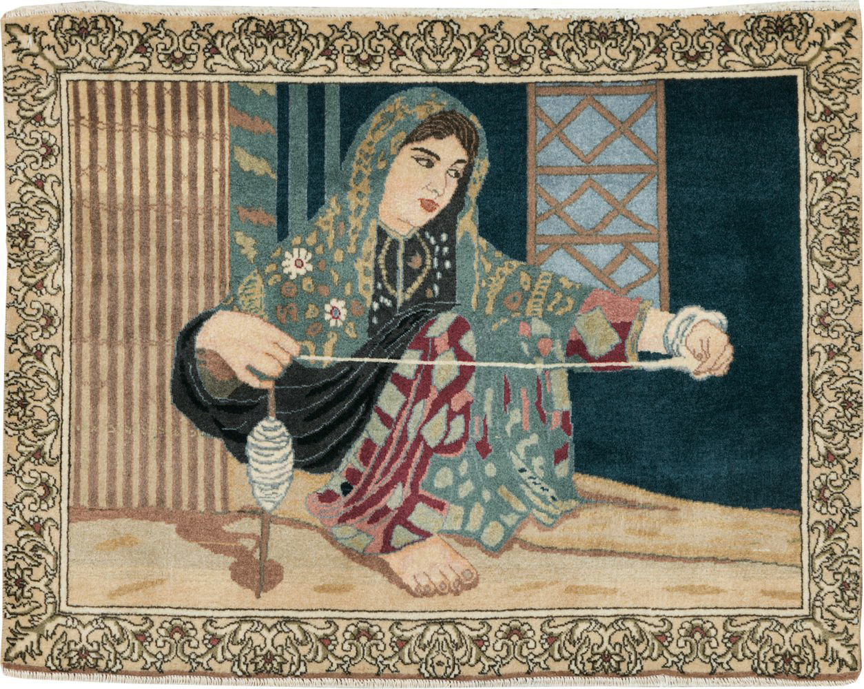 Vintage Persian Tabriz Pictorial Rug, No.29194 - Gss