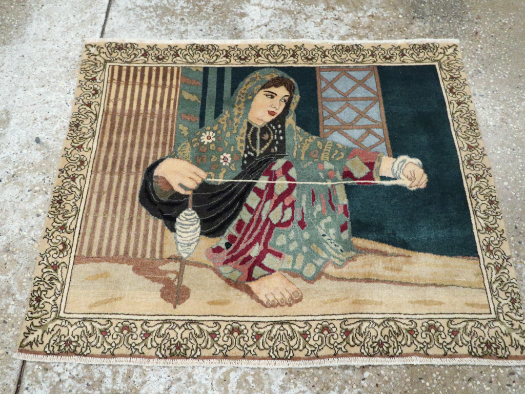 Vintage Persian Tabriz Pictorial Rug, No.29194 - Gss