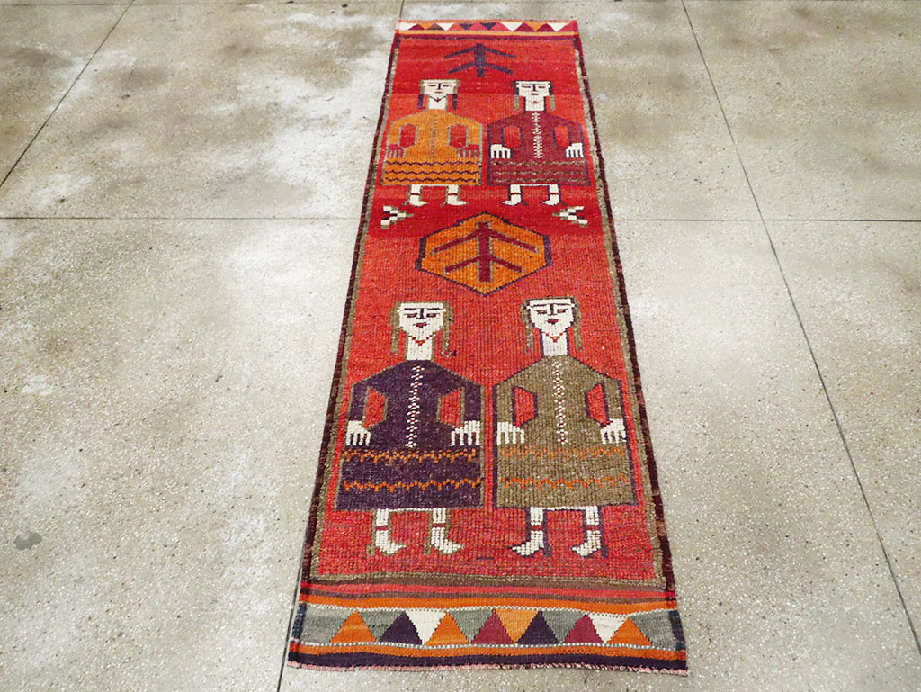 Vintage Turkish Anatolian Pictorial Runner, No.29231 - Gss