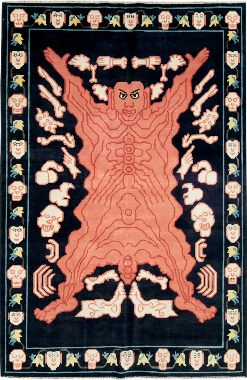 Tibetan Inspired Modern Buddhist Tantric Skeleton Ritual Rug, No.29232 - Gss