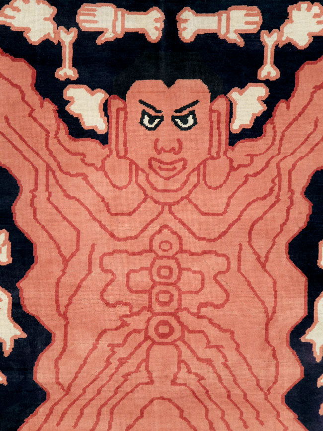 Tibetan Inspired Modern Buddhist Tantric Skeleton Ritual Rug, No.29232 - Gss