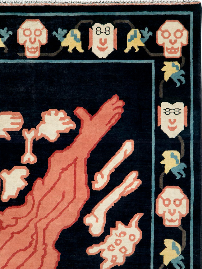 Tibetan Inspired Modern Buddhist Tantric Skeleton Ritual Rug, No.29232 - Gss