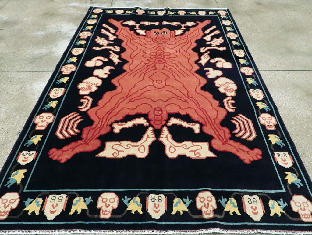 Tibetan Inspired Modern Buddhist Tantric Skeleton Ritual Rug, No.29232 - Gss